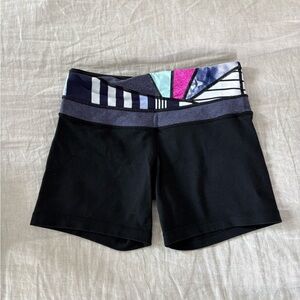lululemon athletica Black Bike Shorts with Multicolor Waistband